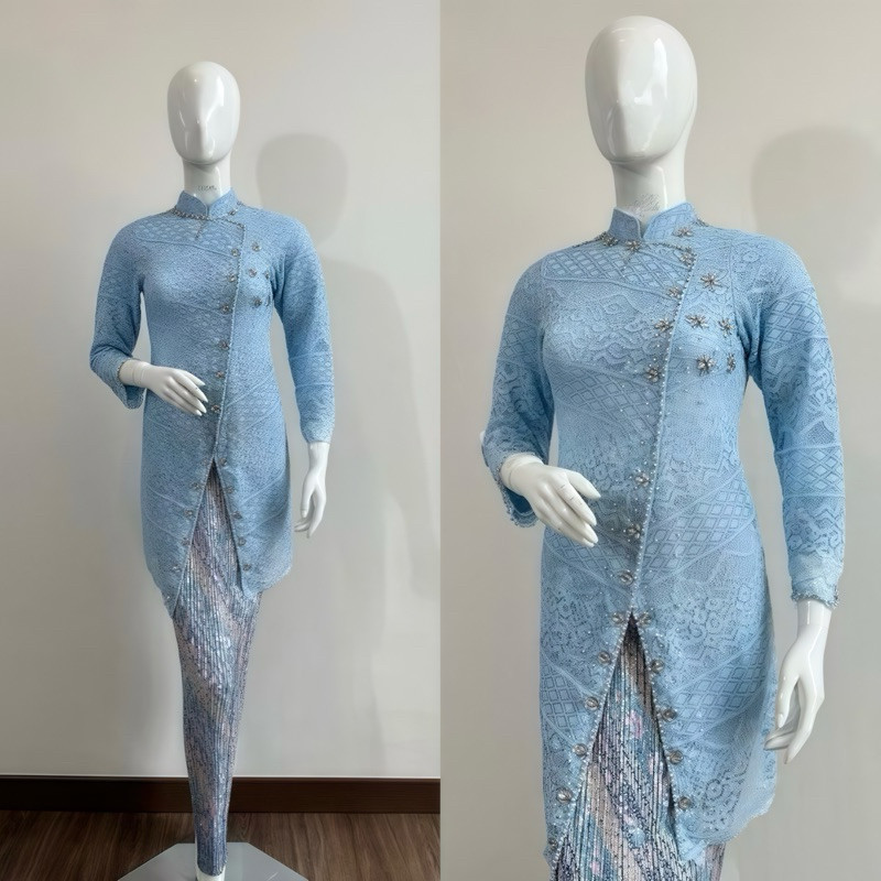 Kebaya Wisuda Modern Set Tunik Brukat Payet Rok Plisket Batik Baju Pesta Kondangan Hijab