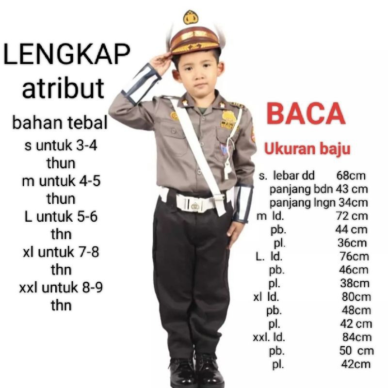 SERAGAM POLISI ANAK TK/paud LENGKAP+ATRIBUT GLOSIR