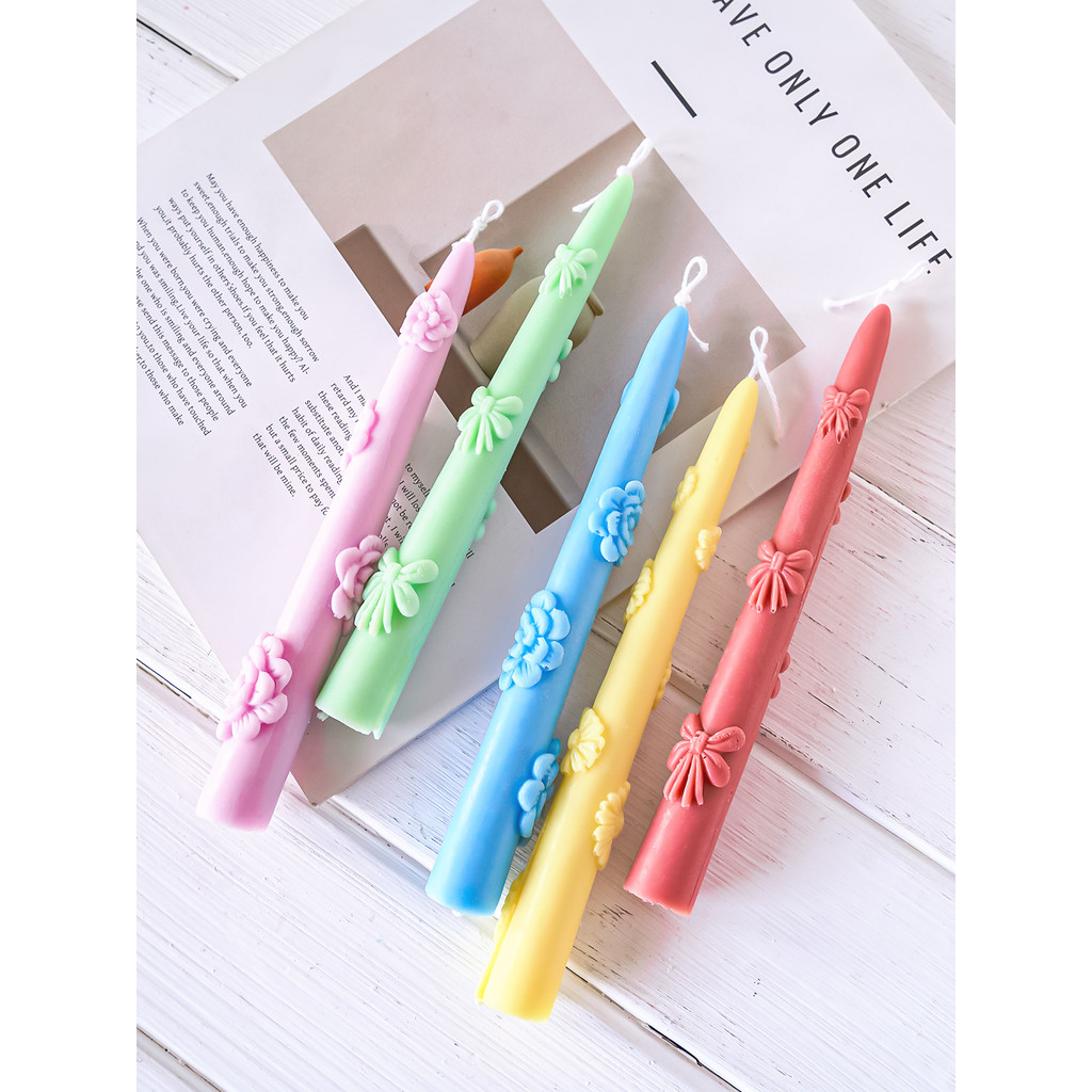 

DIY Flower and Ribbon Bow Candle Silicone Mold Creative Long Rod Handmade Candles Ornament Making Supplies Home Decoration Gifts