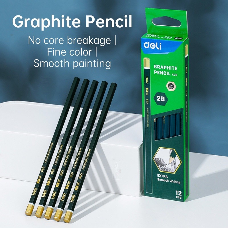 

(Perlusin) Deli Graphite Pencil / Pensil Kayu 2B Isi 12 Nyaman Digenggam EC29