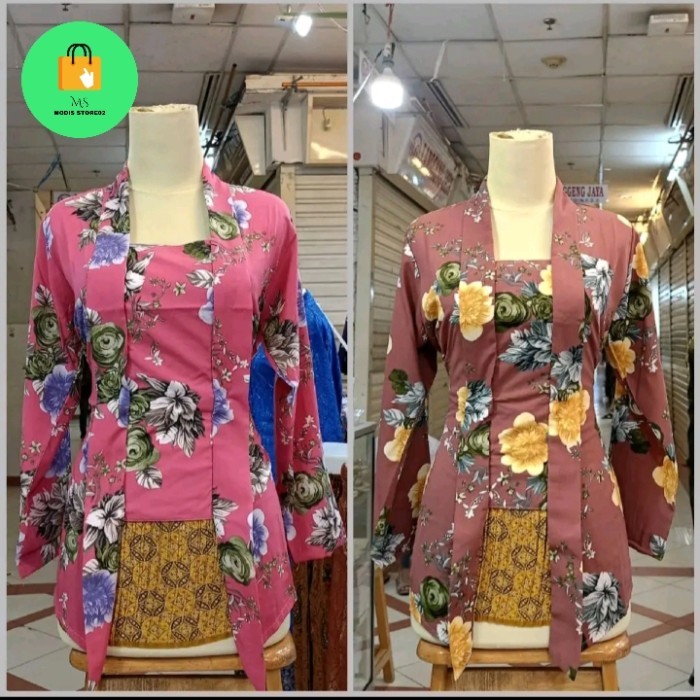 

✨LARIS✨ -Atasan kebaya kutubaru premium motif bunga mawar seragam kerja - mocca, XL