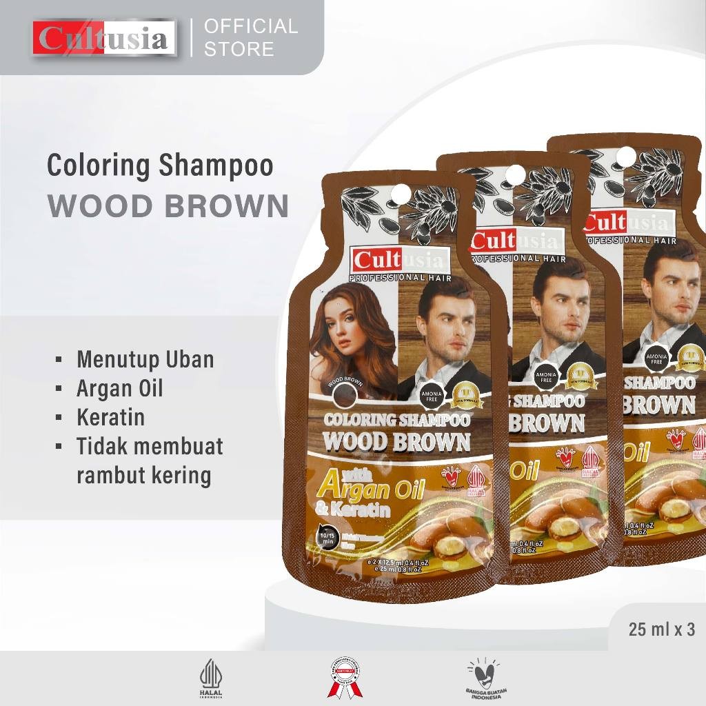 Shampoo Wood Brown 25ml Sachet dengan Argan Oil & Keratin Sachet