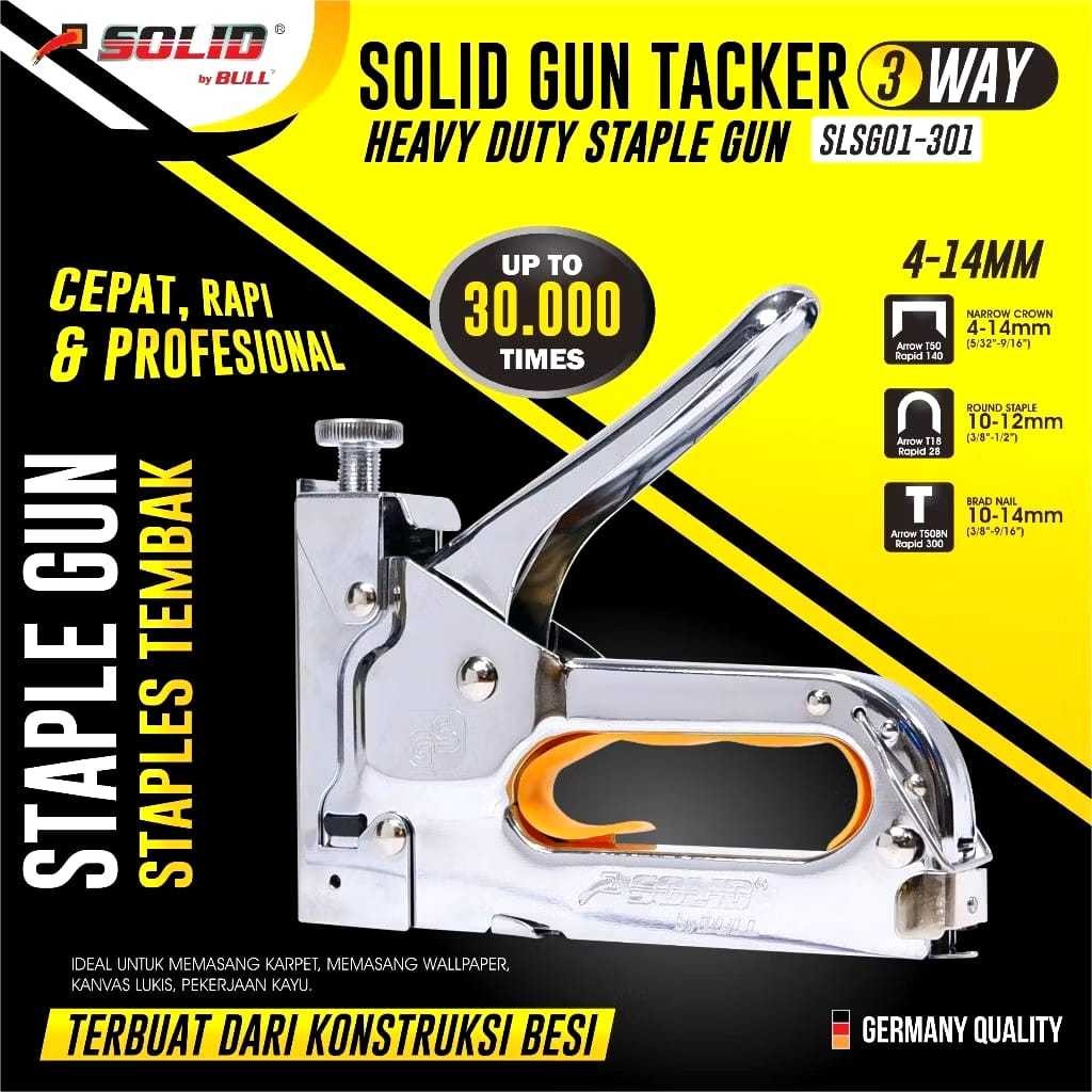 

SOLID Staples Tembak/Staple Gun 3 in 1 / Bisa 3 Jenis Staples / FREE 600 PAKU / Heavy Duty SLSG01-301 by BULL