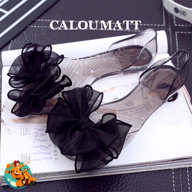 READYSepatu Jelly Korean Bunga Embllished Flat Jelly Shoes  transparan Sepatu Flat Kaca Alina PVC