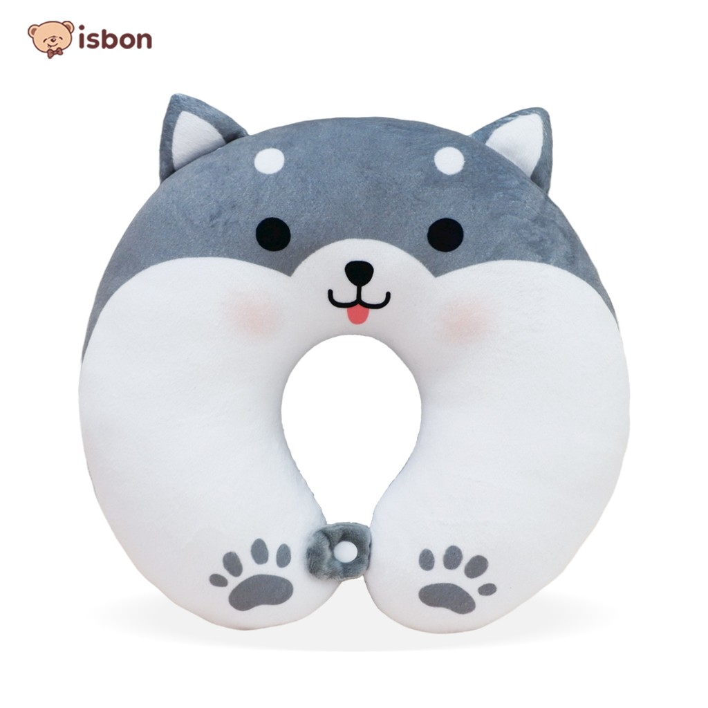 Bantal Leher Istana Boneka Neckrest Motif Dog Husky travelling