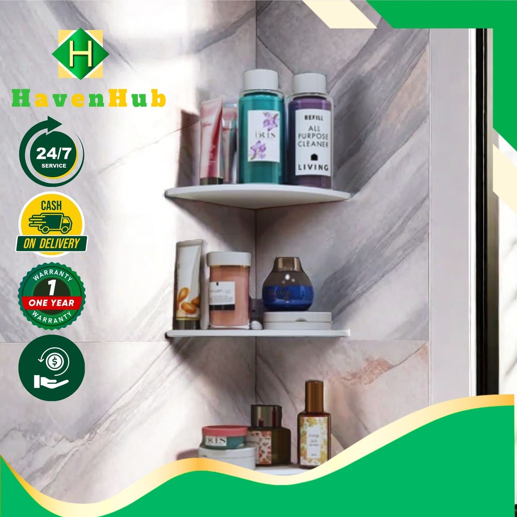 HavenHub - Rak Sudut Dinding Kamar 3 Susun Rak Buku Rak Kosmetik Dekorasi Rumah Kontrakan Apartmen D
