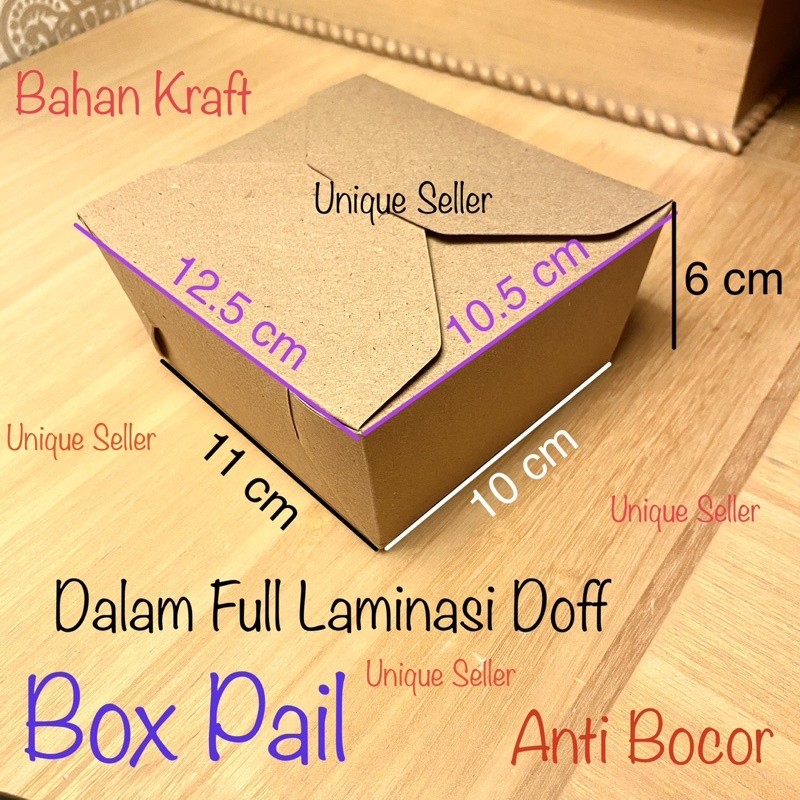 

Box Pail Kraft Laminasi Doff Anti Bocor 12.5x10.5x5 / Dus Box Kotak Makan Kraft / Food Pail Kraft / LunchBox Kraft 11x10x5 / Kotak Makan Kertas 11x10x5