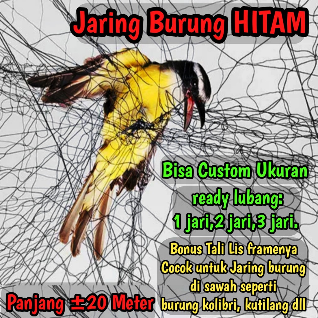 jaring burung Sawah Lubang Kecil Panjang 25 meter warna hitam