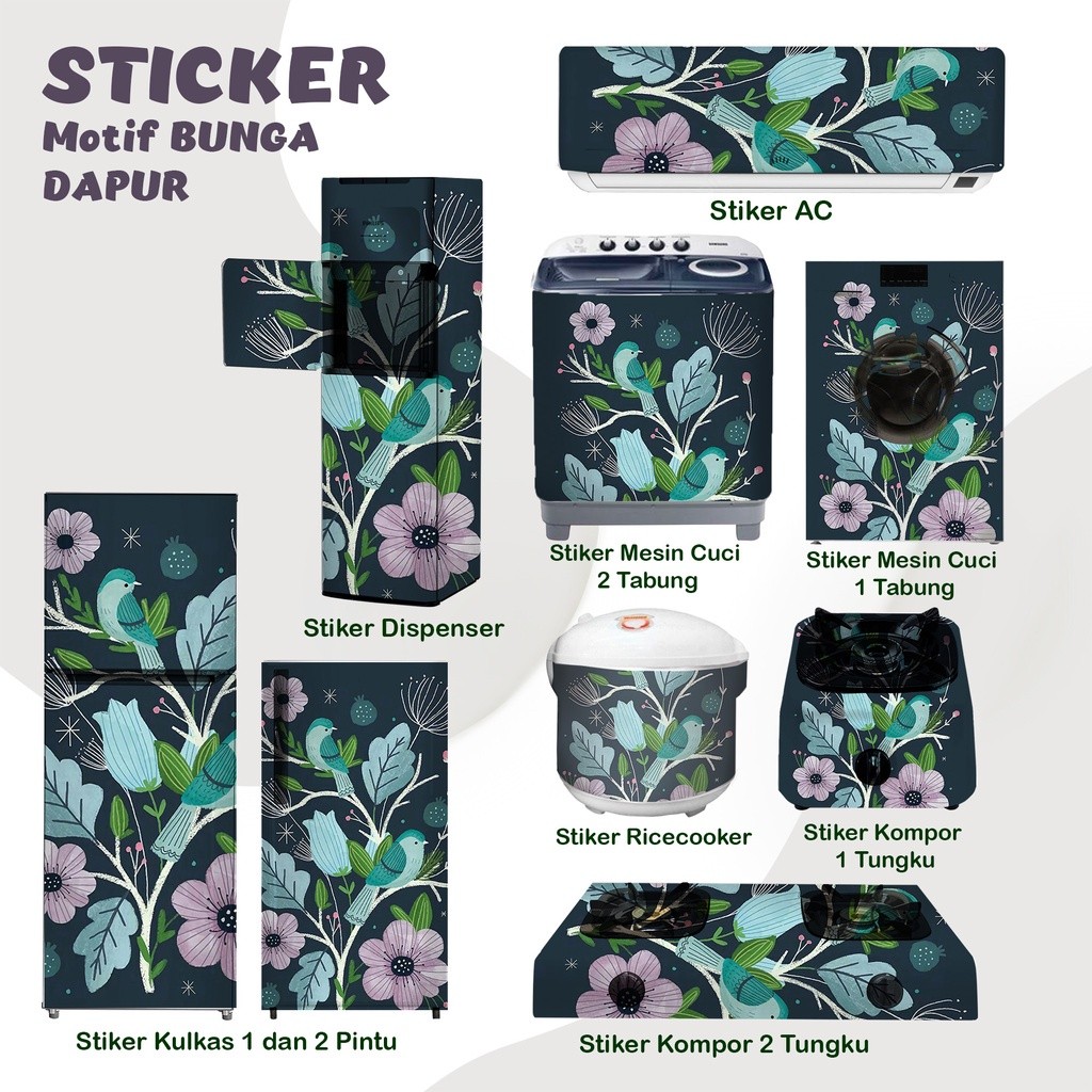 Stiker kulkas kompor mesin cuci 1 2 pintu tabung mata Rice Cooker Dispenser Ac Motif Bunga Flower Wa