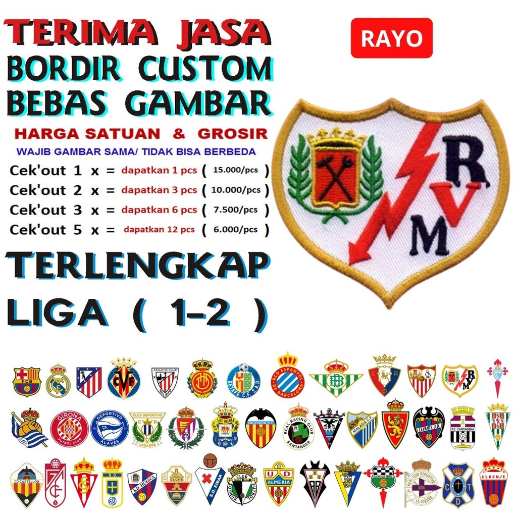 RAYO VALLECANO PATCH BORDIR BET LOGO/EMBLEM KLUB BOLA LALIGA 1 & 2 SPANYOL