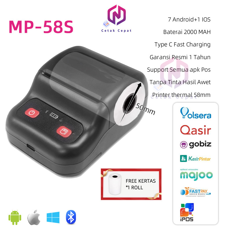 Mini Printer Bluetooth Thermal Kasir 58mm android/ios/windos  thermal mesin kasir portable