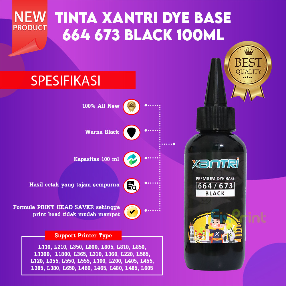 FixPrint Refill Tinta 664 Xantri Premium Dye Base L110 L120 L210 L220 L300 L310 L350 L355 L360 L365 