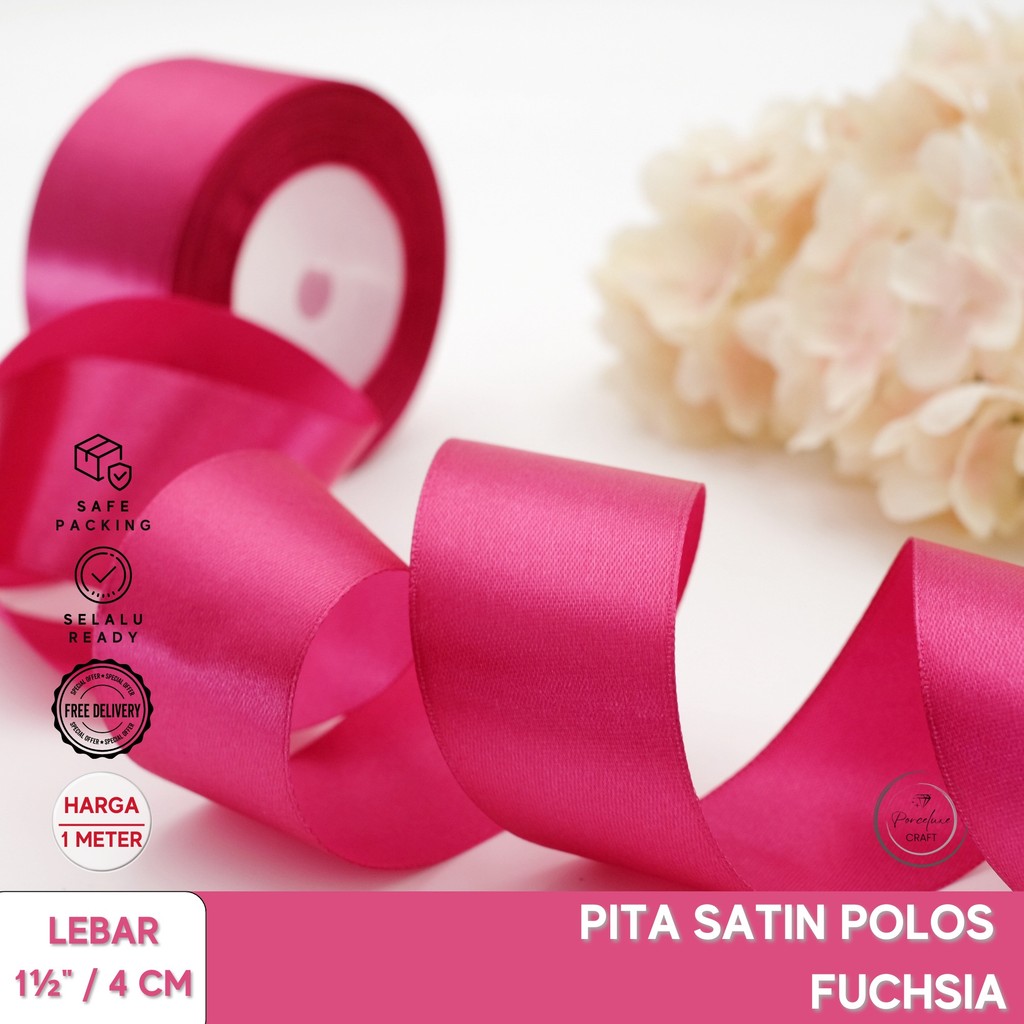 

Pita Ribbon Satin Hiasan Dekor Kado Hampers Polos Fuchsia 4cm Harga Per Meter