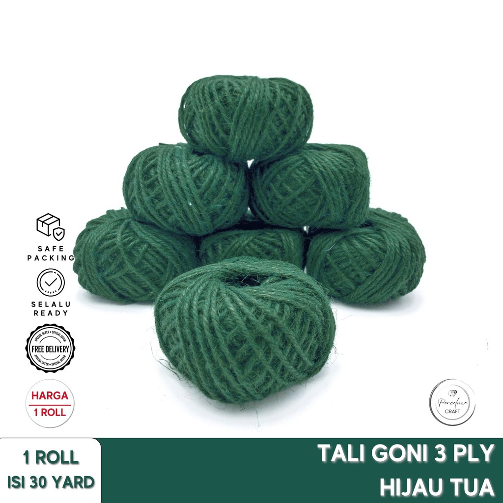

DIY Kraft Craft Tali Goni Karung Burlap Jute Hampers Kado Bingkisan Natal Imlek Idul Fitri Import 3 Ply Harga per Roll 30 Yard Moss