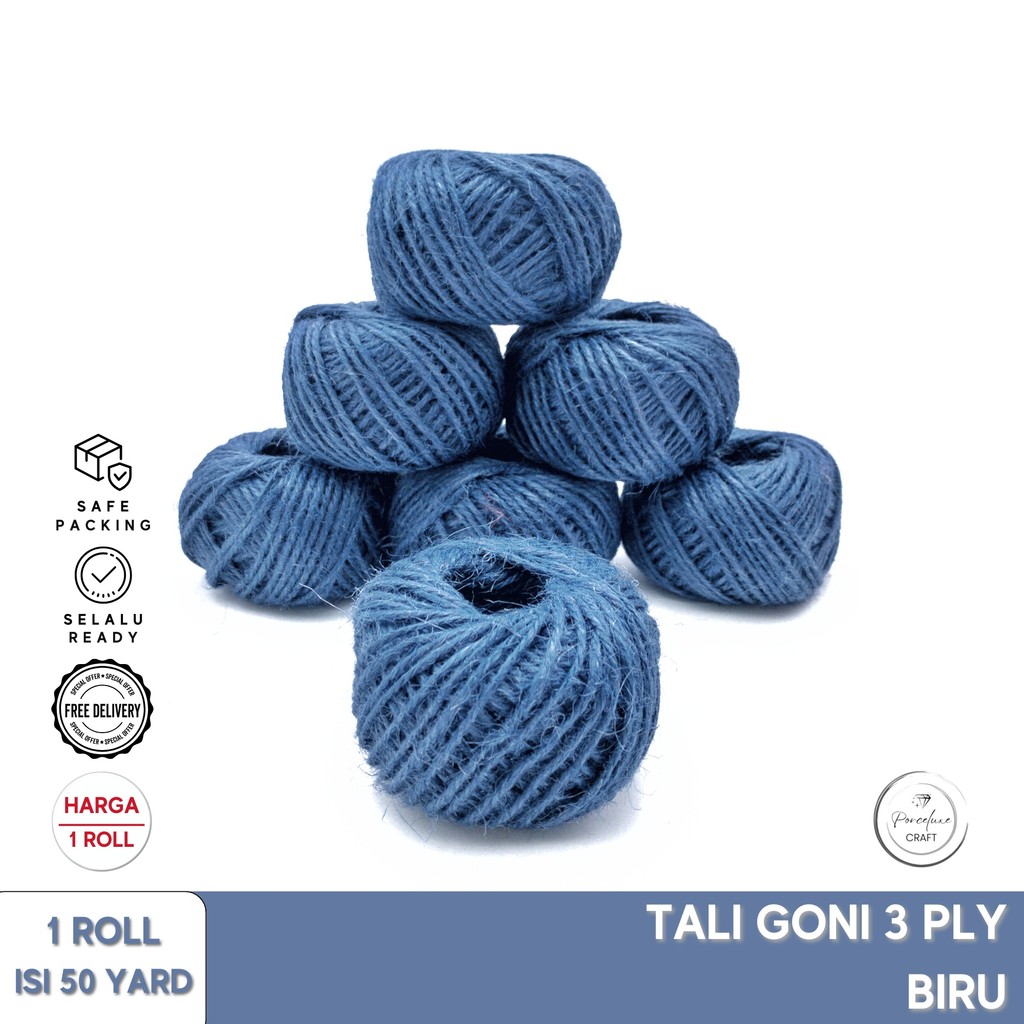

DIY Kraft Craft Tali Goni Karung Burlap Jute Hampers Kado Bingkisan Natal Imlek Idul Fitri Import 3 Ply Harga per Roll 50 Yard Navy