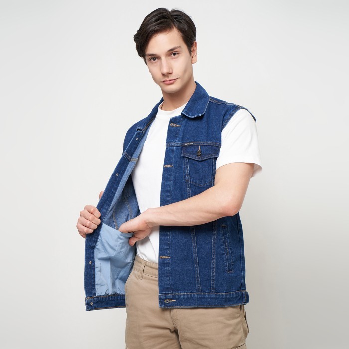 EMOLINE Rompi Jeans Pria Men Vest Denim Premium All Varian - Hitam,L