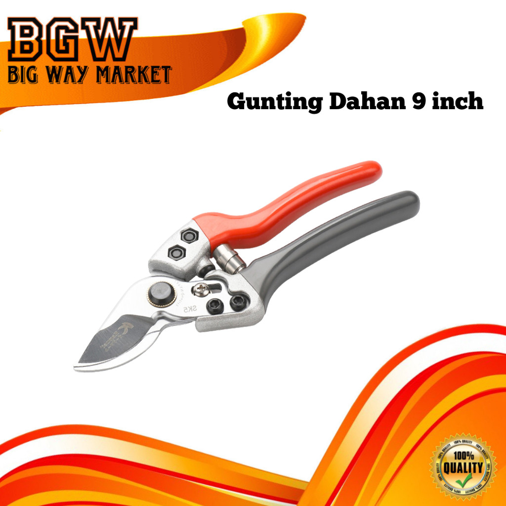 Kapusi Gunting Dahan Elite Gemuk Orange Abu Gagang Karet SK-5 9 inch K-8651