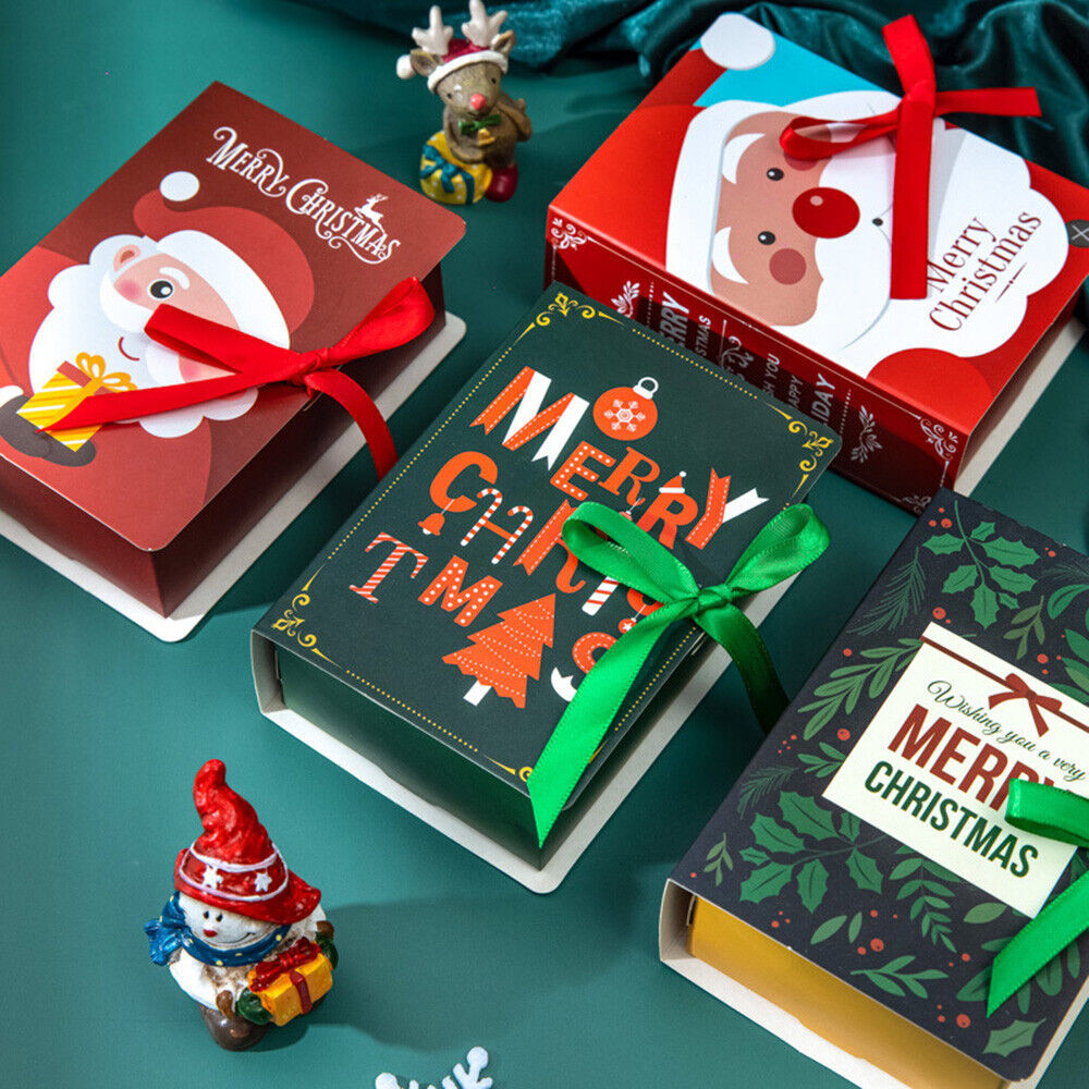 

4PCS Christmas Gift Boxes Book Candy Bag Santa Container Party Xmas Favors Decor