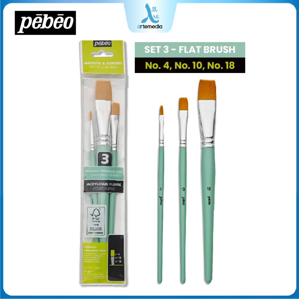 

Gramedia Surabaya - Pebeo Golden Taklon Liquid Acrylic Brush Set Artist & Hobby Brush SET 3PCS