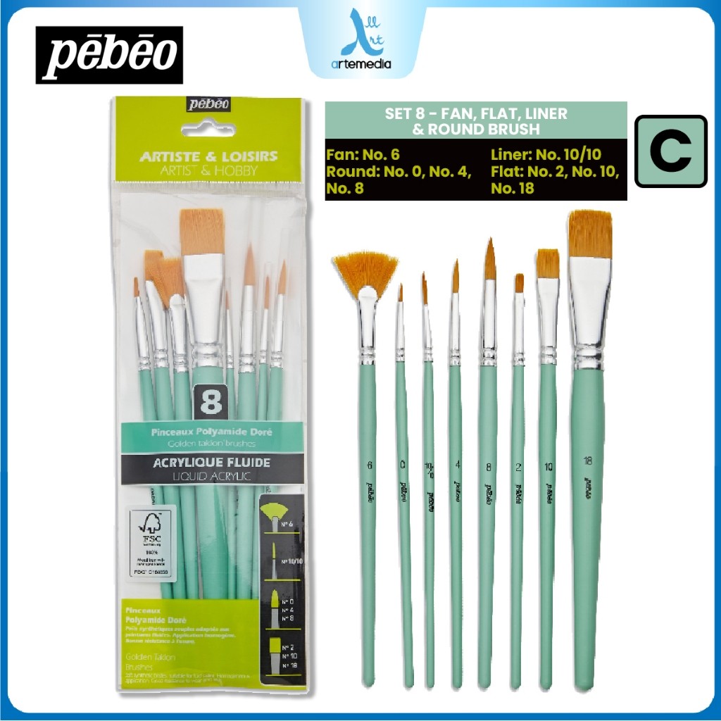 

Gramedia Surabaya - Pebeo Golden Taklon Liquid Acrylic Brush Set Artist & Hobby Brush