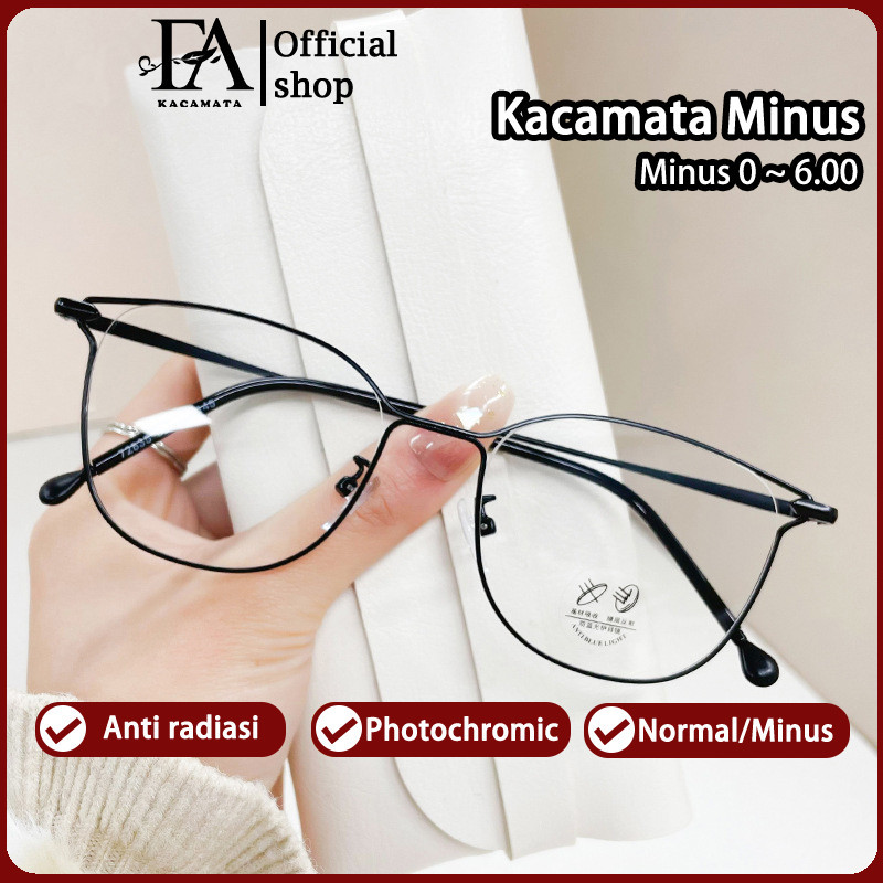 FOMAMATA Kacamata Photocromic Minus Wanita Pria Bluecromic Silinder Anti Blueray Kaca Mata Optik