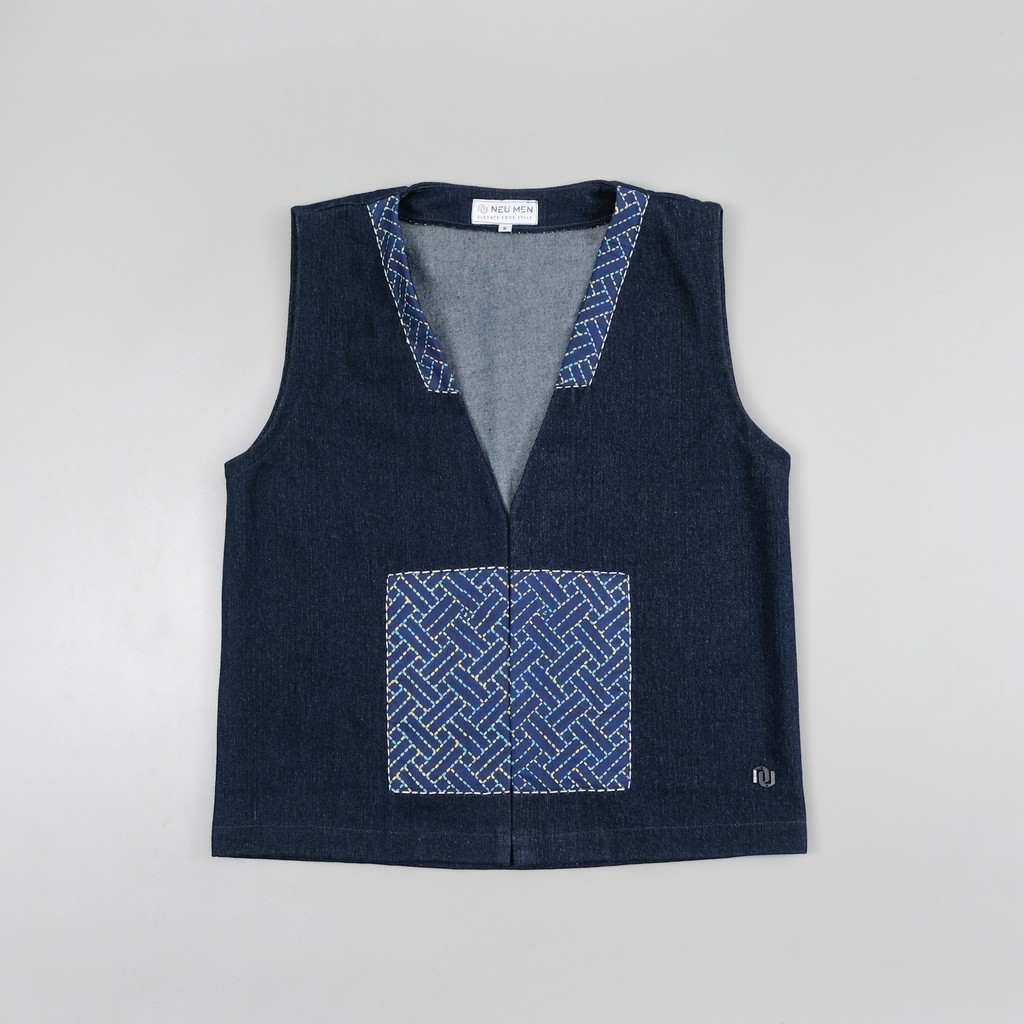 NEU MEN Vest Pria Galantara Vest Pria Bahan Soft Denim Batik