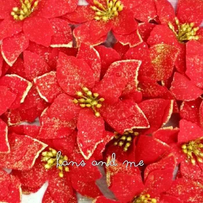 

Bunga Poinsettia 13cm Merah Glitter Hiasan Parsel Natal