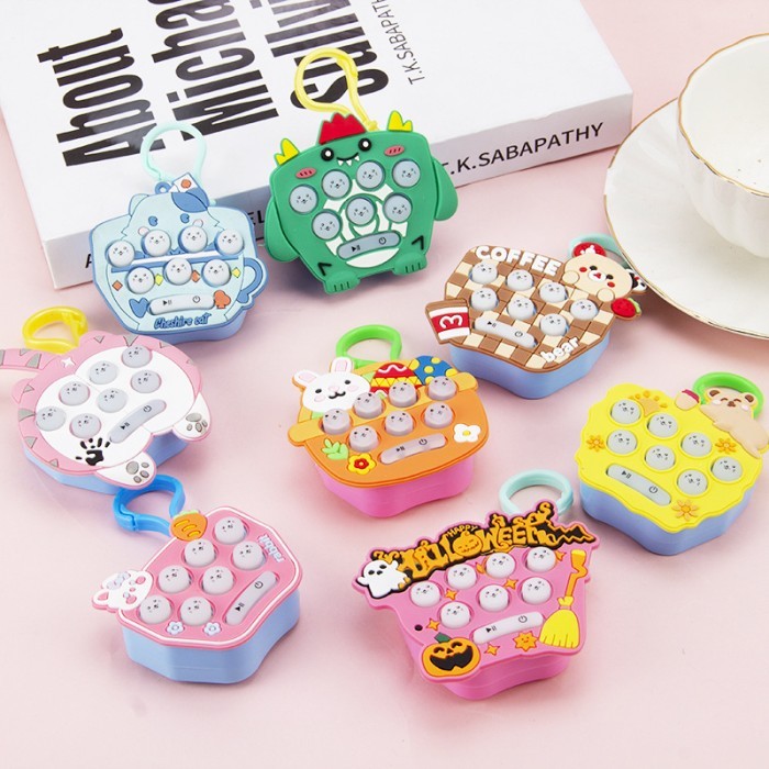 Mainan Gantungan Kunci Anak Game Pop it elektrik mini pop push Games Fidget Bubble Console Children's Puzzle Pocket Whack-a-Mole Mini Decompression Game Console School Bag Pendant Toy