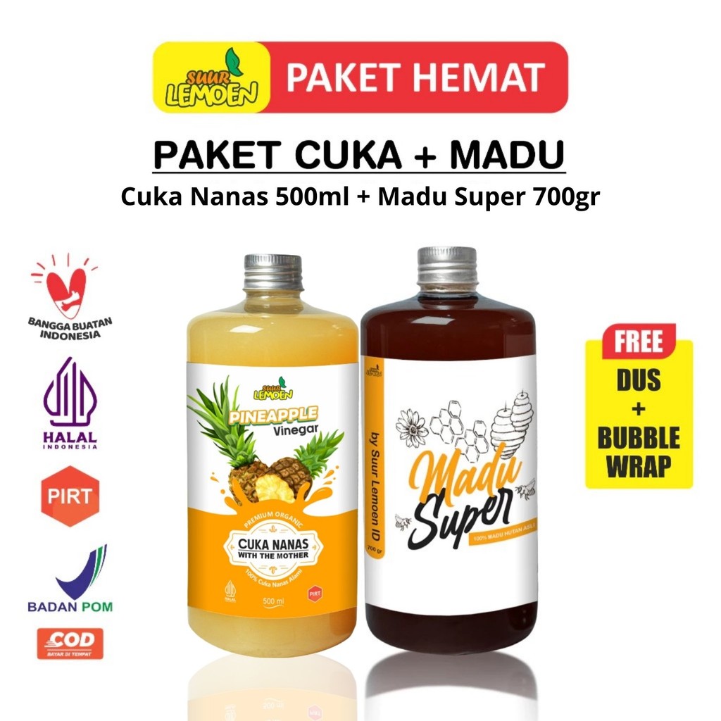 

Bisa Cod - Paket Asam Lambung - Diet Sehat Cuka Nanas 500ml dan Madu Hutan 700gr Asli Madu Super