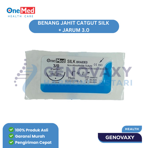 Onemed Benang jahit catgut silk + jarum 3.0