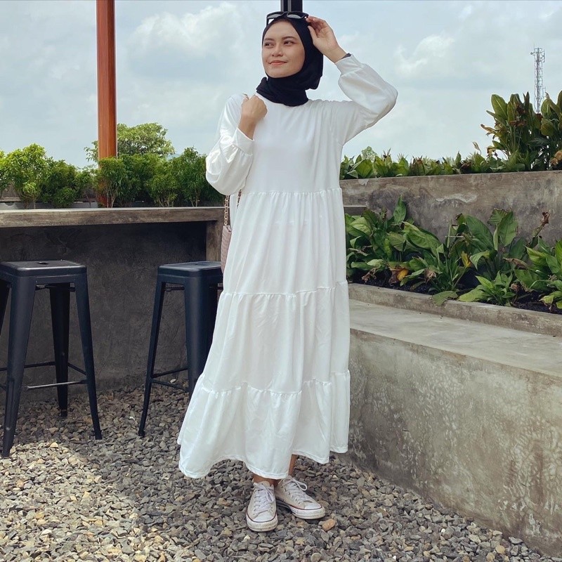 Flash Sale gamis susun polos busui inner susun maxi maxy dress syari long payung hitam menyusui hanu
