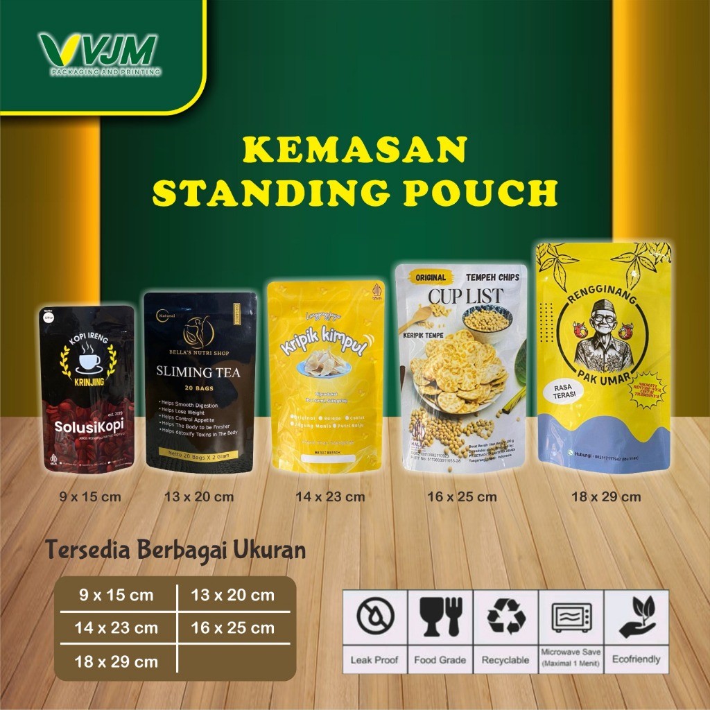 GH63ES Custom Cetak Kemasan Standing Pouch Ziplock Plastik Full Color  Minimal Order 50 Pcs