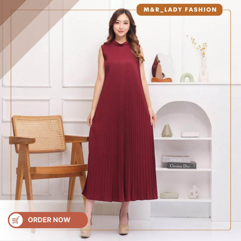 INNER DRESS PLISKET LENGAN BUNTUNG TANPA LENGAN GLESS HYGET PREMIUM POLOS MAYUNG