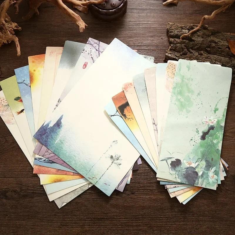 

2/6pcs Vintage Envelopes with Letter Pads Postcard Wedding Party Invitation Card Letter Paper Cover Stationery Office Supplies