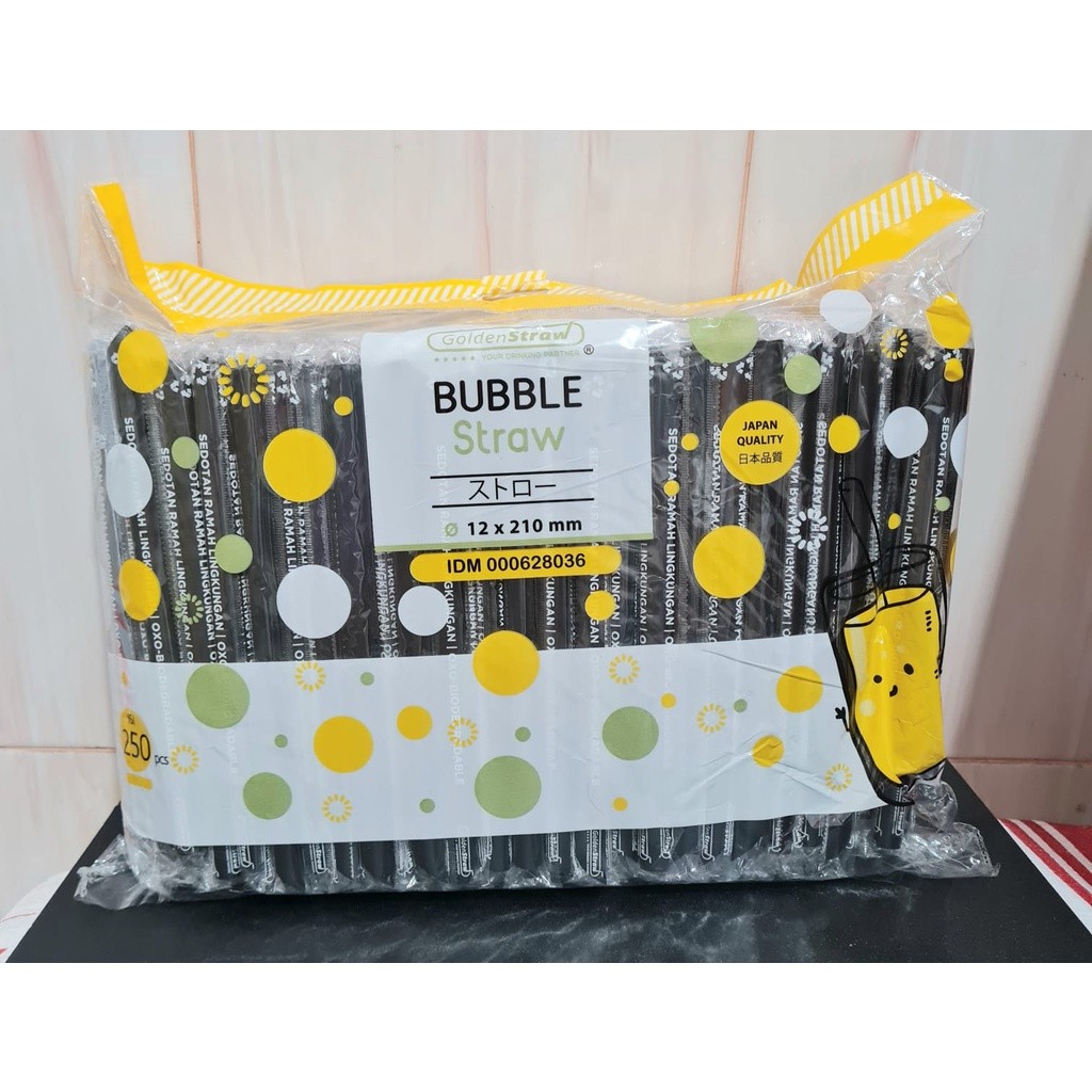 [250pcs] Sedotan Boba Bubble 12mm x 21cm (Ujung Lancip) - Bahan Oxo Ramah Lingkungan & Anti Patah - 