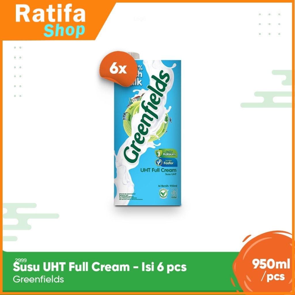 

Greenfields Susu UHT Full Cream 950ml - Isi 6 pcs - 100% Fresh Milk dari Greenfields Farm