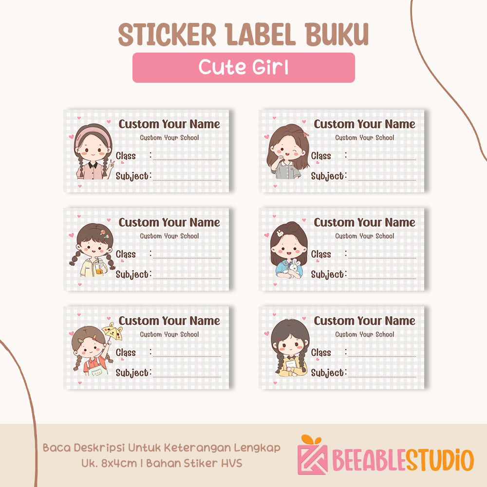

[40pcs] Sticker Buku Cute Girl Boy Stiker Label Nama Buku Tulis Pelajaran Anak Sekolah
