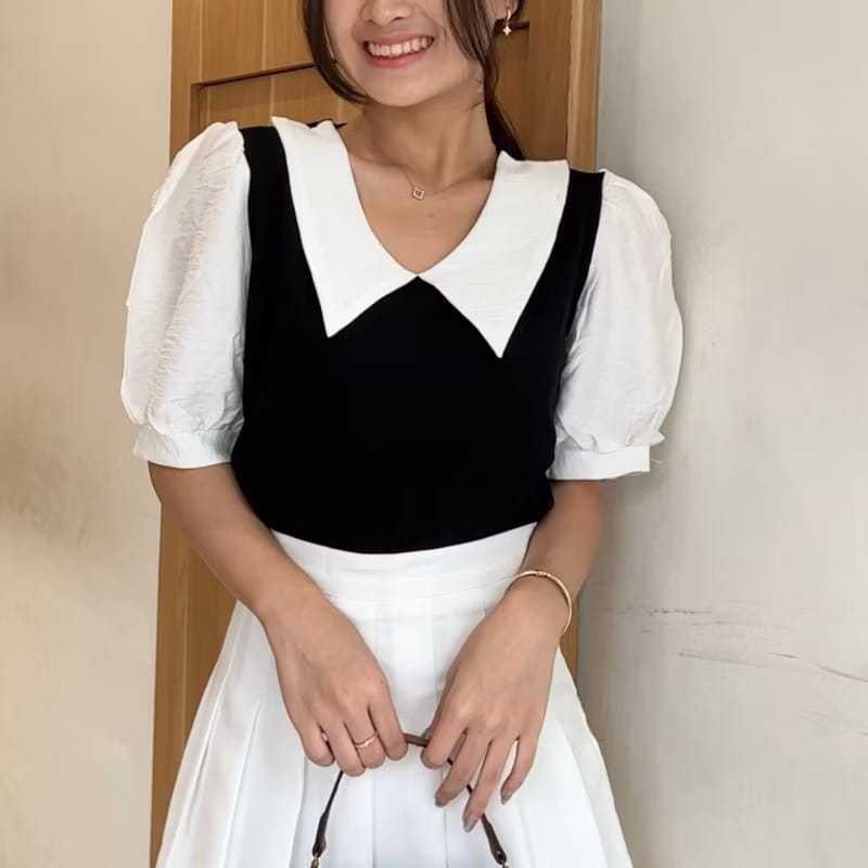 BHO - ZER BLOUSE WANITA BRISA KEKINIAN / Atasan Wanita Rozie Top Combi / Fashion Blouse Terbaru / Yo