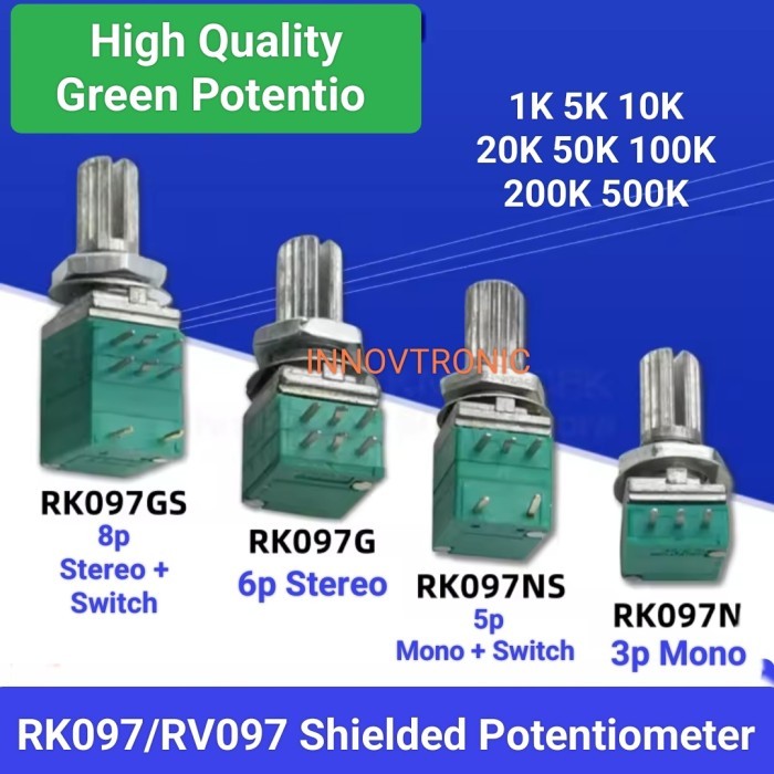 Potensio Hijau Segi 5.8mm 6Pin Stereo B1K 5K 10K 20K 50K 100K 200K 500K Super Quality Shielded Poten