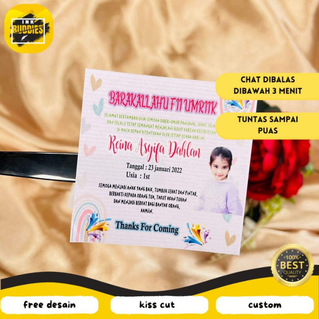 

INB 2-4 Stiker Ultah Anak Ulang Tahun Label Bentuk Kotak Sticker Undangan Ulang Taun Free Desain