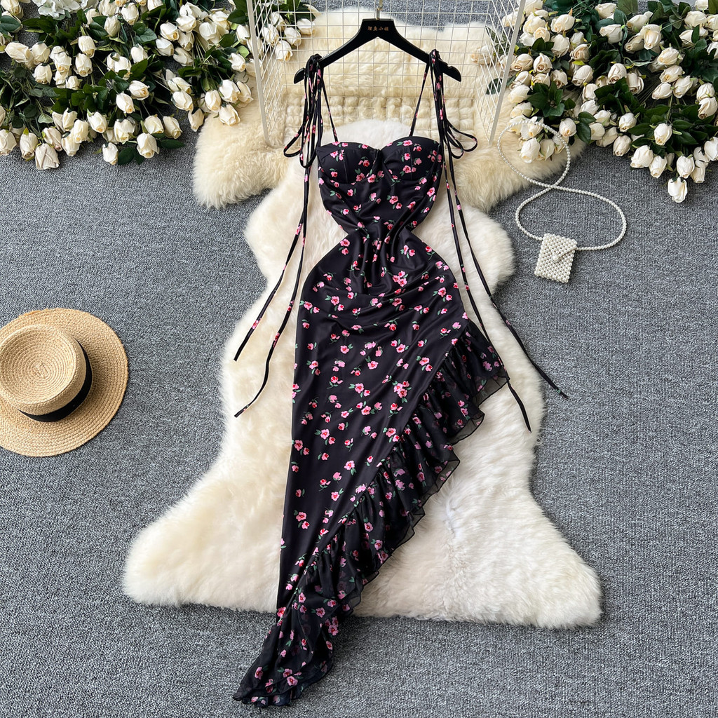 Alicia Couture - Ninette Summer Black Flower Dress - Ready Stock - Dress Party Korean Style