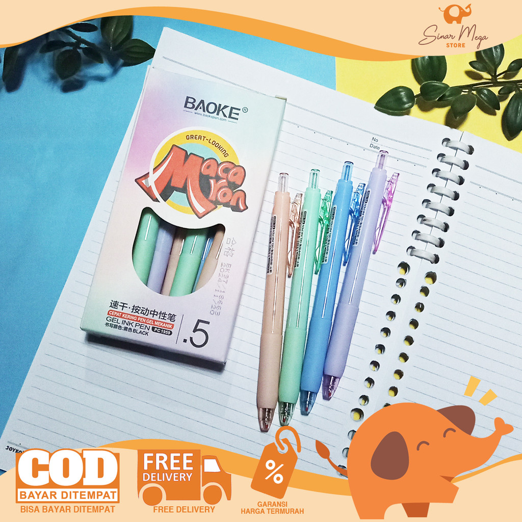 

BaoKe Retractable Gel Pen 0.5mm Macaron Black PC1959 SATUAN - Pulpen Gel Pastel Murah
