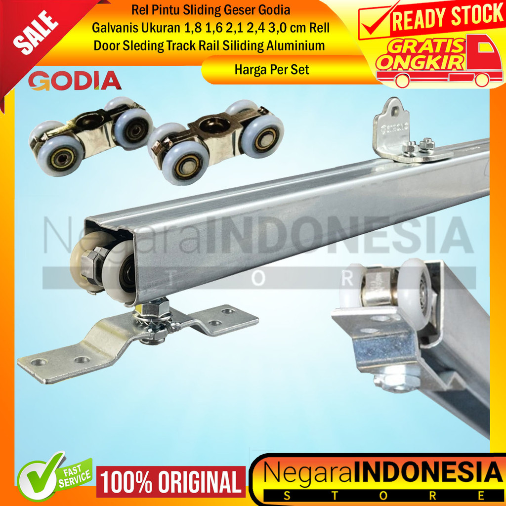 Godia Rel Pintu Sliding 1set Roda Gantung Track Rail Galvanis Ukuran 1,8 1,6 2,1 2,4 3,0 Meter Rell 
