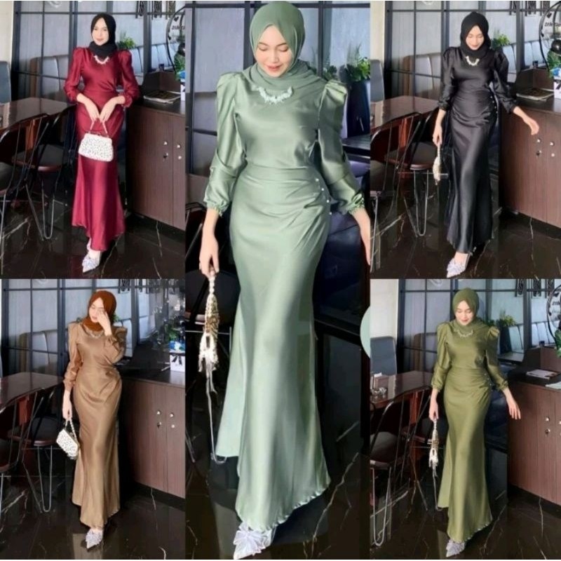 Elora Maxy //Gamis Saten silk//Gamis kondangan//Gamis kekinian//Dressmaxy Hitam//Gamis remaja//Gamis