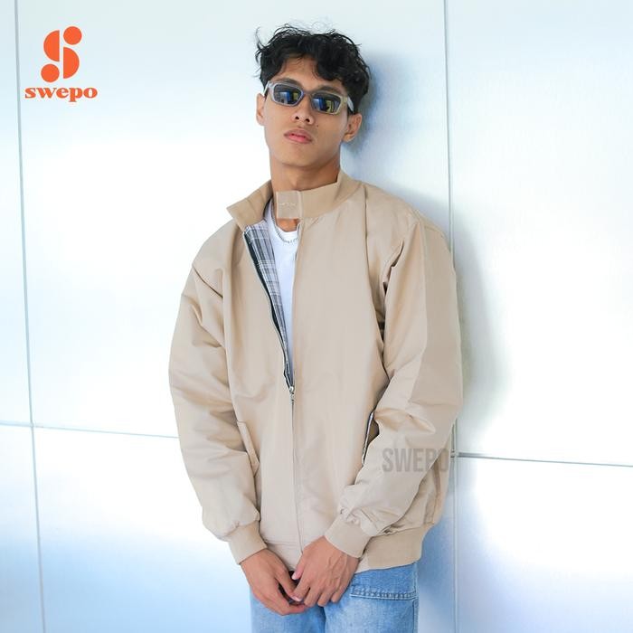 SWEPO Harrington Jacket (Polos) Size M-XXL (Pria & Wanita) - HITAM, M