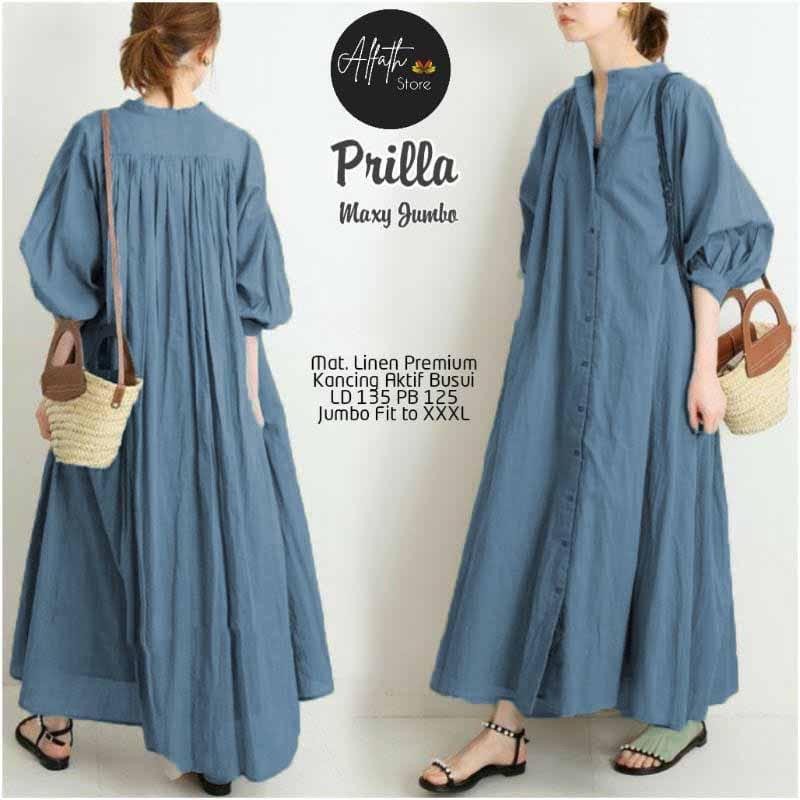 Prilla Maxy JUMBO Bahan Linen Gamis Wanita / Gamis Jumbo