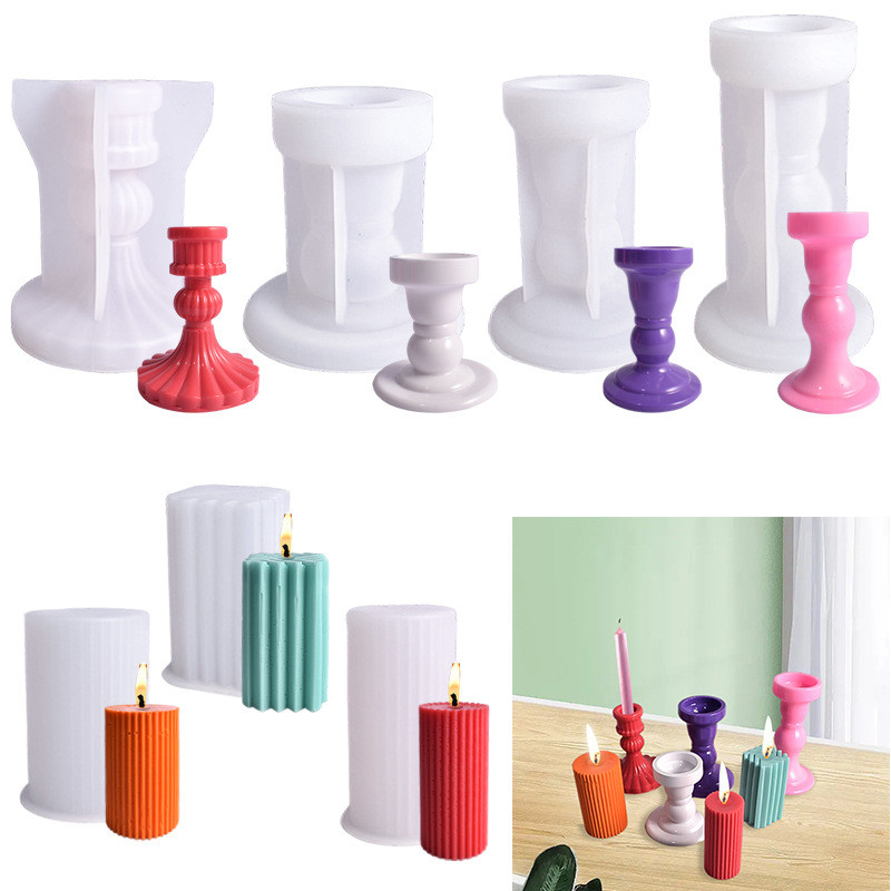 

Multi Style Roman Columns Candlestick Silicone Mould Geometry Stripes Soap Resin Plaster Mold Chocolate Making Party Decor Gift