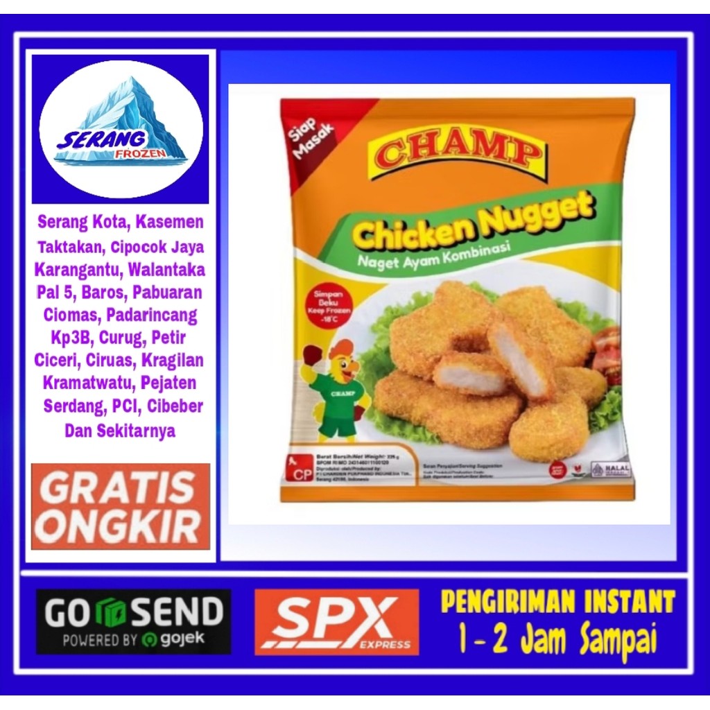 

Nugget Champ 225g,Chiken Nugget,Naget Ayam, Serang Frozen