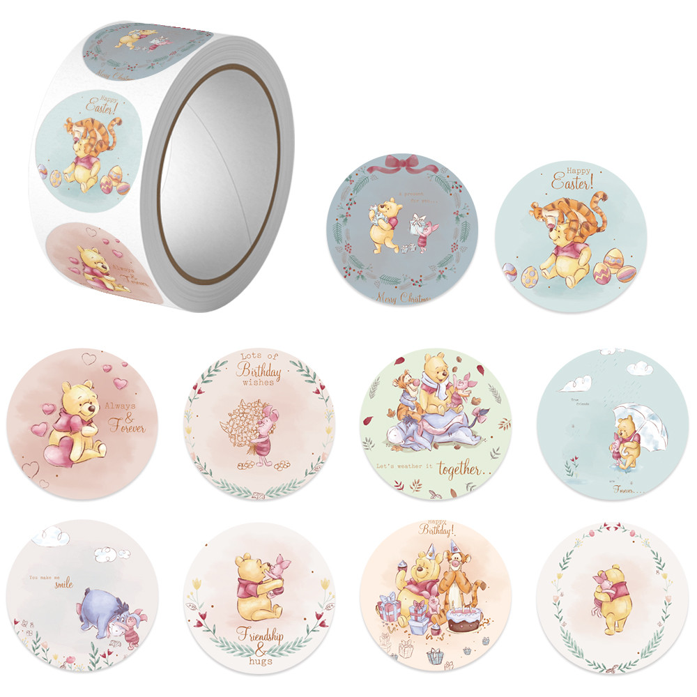 

500pcs/Roll Disney Cartoon Winnie The Pooh Stickers Piglet Tigger Anime Seal Decals Luggage Notebook Diary Phone Rolls Stickers