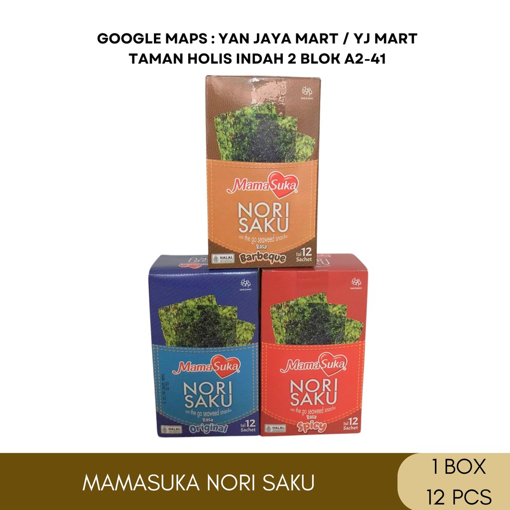 

Nori Saku Mamasuka Original / Pedas / Bbq / 1 Box Isi 12 Pcs